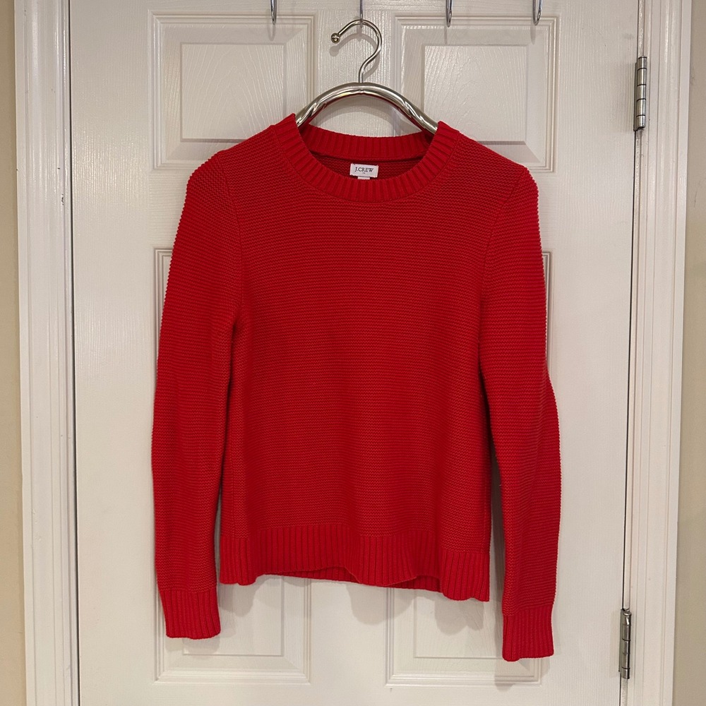 J.Crew Womens Red Textured Cotton Wool Blend Crewneck Sweater Small